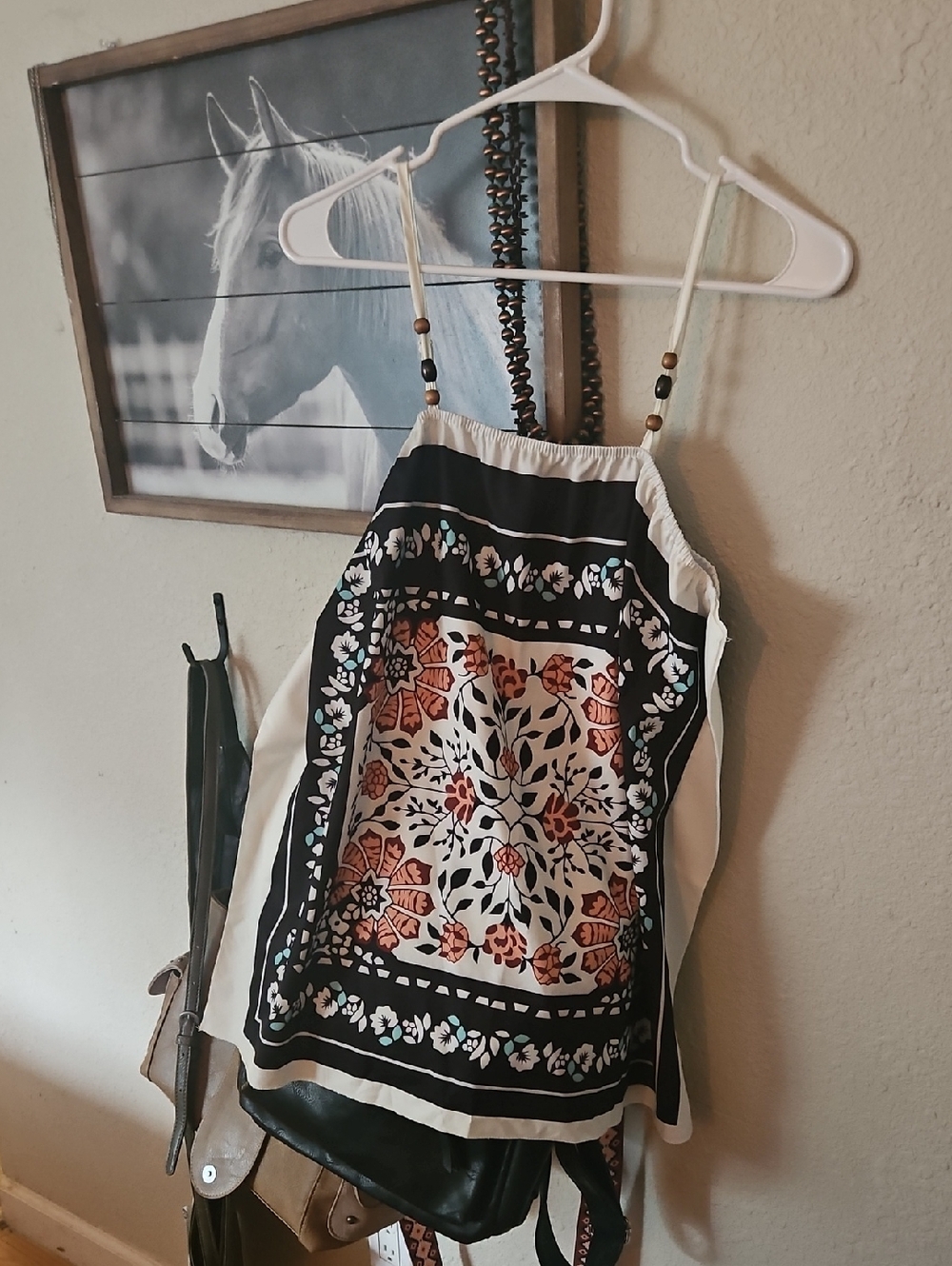 Boho Floral Square-Print Cami Top in Black & Cream